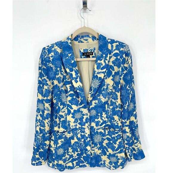 J. Crew Drapey Long Parke Blue Foral Printed Blazer Jacket in Cupro Blend size 2 - Picture 2 of 9